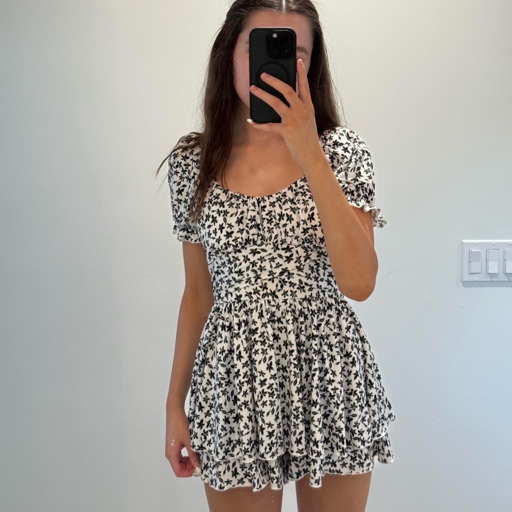 NWOT Black and White Floral Romper